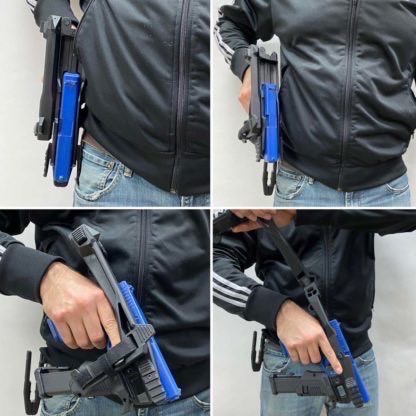 ชุดประกอบปืนสั้น รุ่น Full Kit สำหรับปืน : Glock17,19,34 (ทุกเจน) คุณสมบัติ : วัสดุผลิตจากโพลิเมอร์ คุณภาพสูง ทนความร้อนได้ดีเยี่ยม ขนาดเล็กกระทัดรัด น้ำหนักเบา ติดตั้งง่าย เพียงถอดน็อตตัวเดียว (บริเวณด้านหน้าใต้ลำที่จับรางล่าง) พานท้ายสามารถพับได้ และ ออ