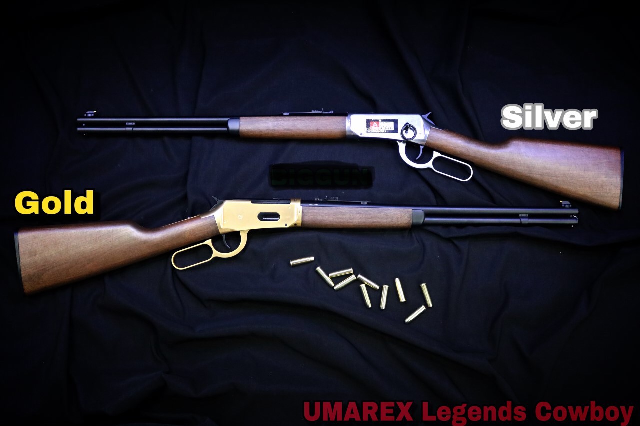 Umarex Legends Cowboy Lever Action Rifle “แรง 400 ฟุต” (สีเงิน/สีทอง) * ระบบ CO2 * คัดปลอก * ระบบคานเหวี่ยง * บอดี้โลหะ * บรรจุ 10 นัด * ศูนย์หน้าตายตัว * ศูนย์หลังปรับได้ * พานท้ายโพลิเมอร์ลายไม้ * ใช่ปลอกกระสุนร่วม กับ Peacemaker ได้ * บรรจุ co2/2หลอด ใ
