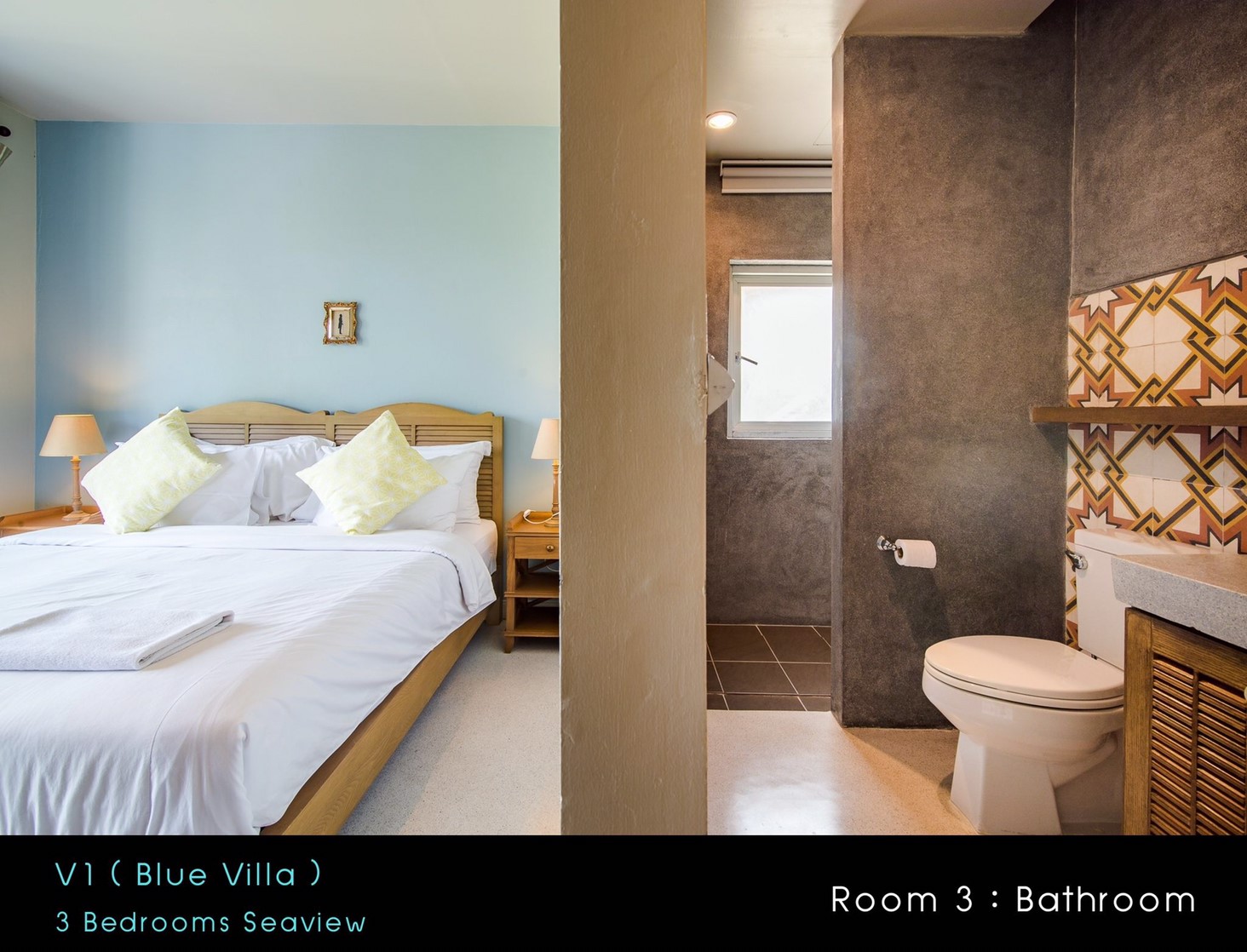 HR15019 บ้านพักหัวหิน บ้านทัศคานี บีช วิลล่า 1 ( Blue 3Bed Sea View )