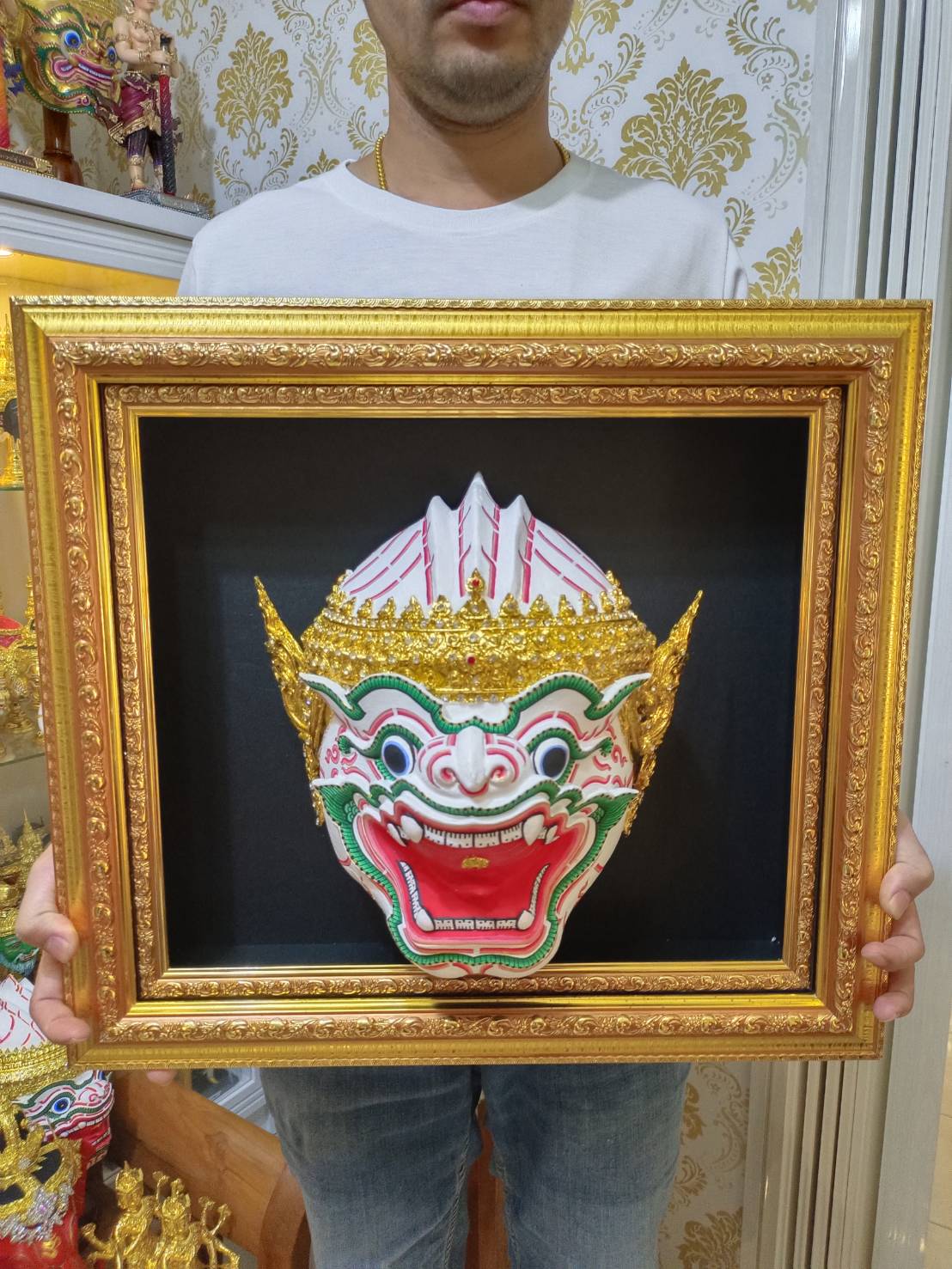 หัวโขน (ลิงขาว) หนุมาน พร้อมกรอบลายไทย แขวนผนัง