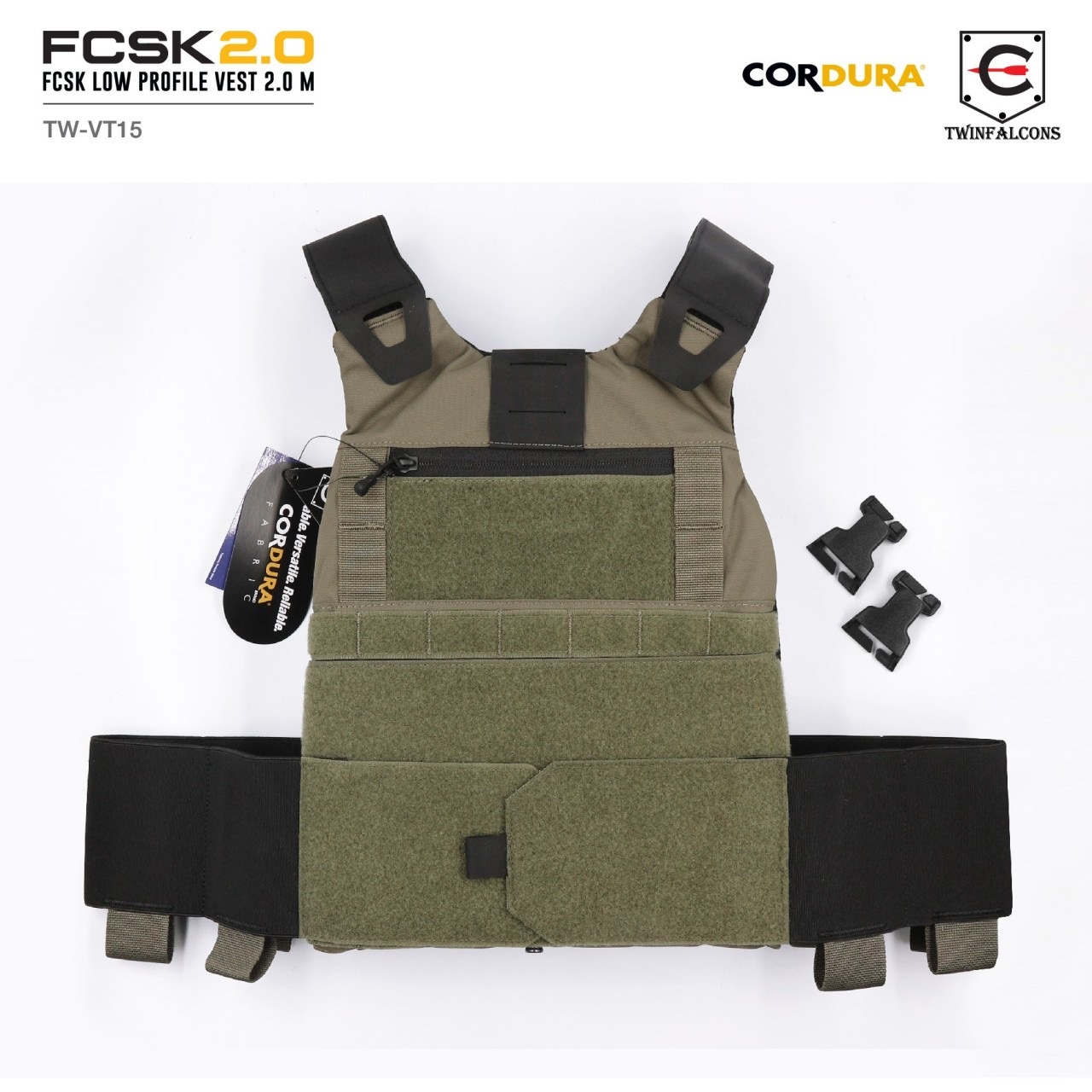 FCSK 2.0 Plate Carrier ( Twinfalcons ) [ TW-VT15 ] ♠ Delustering Cordura 500D ♠ Easily adapted with MK3 , MFC2.0, other front panels ♠ Adjustable Cordura Hypalon Shoulder strap ♠ Adjustable Elastic cummerbund accommodates 5.56,