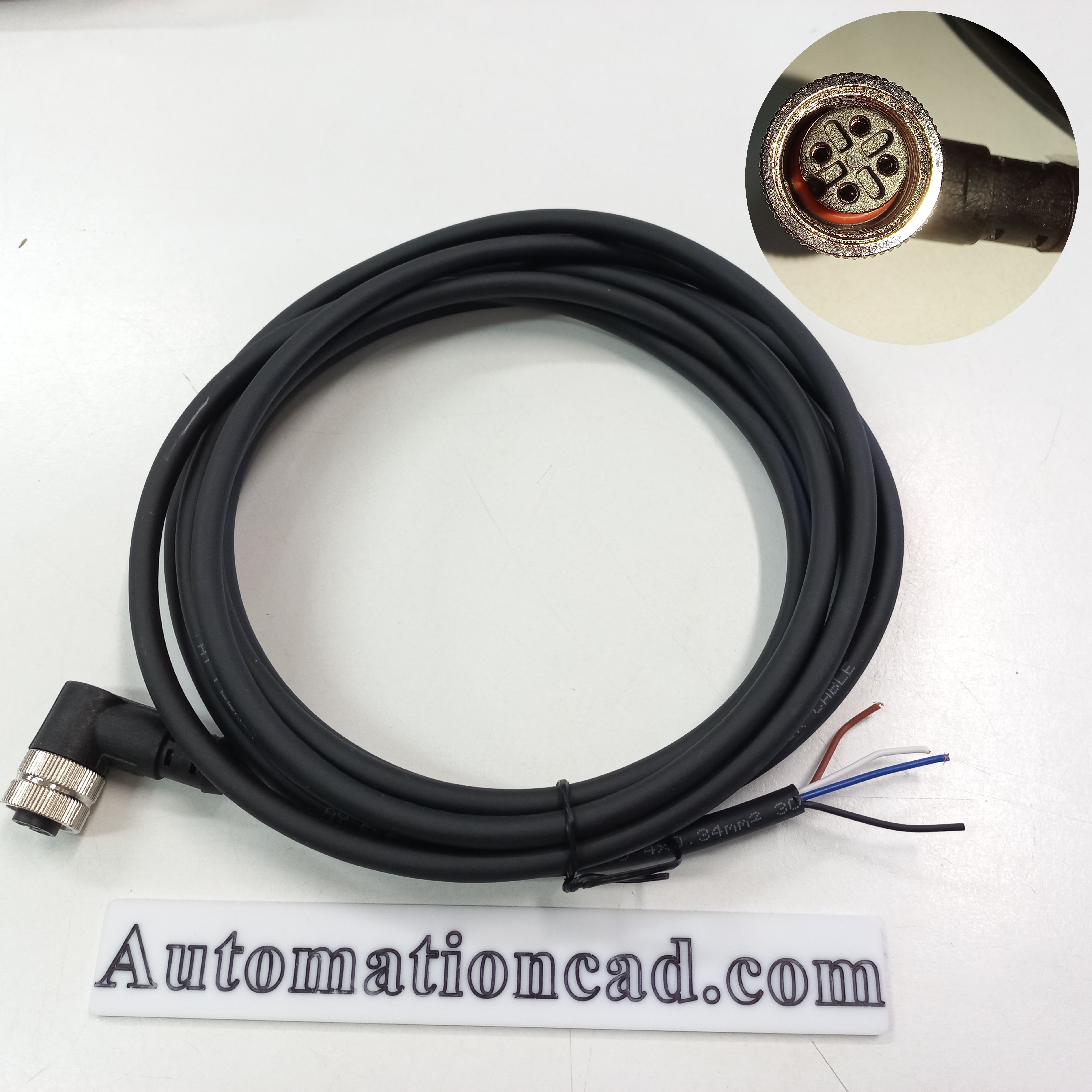 สายพร้อม CONNECTOR (PUR) แบบงอ90 เกลียว M12 ตัวเมีย แบบ 4 ขา ยาว 3m.