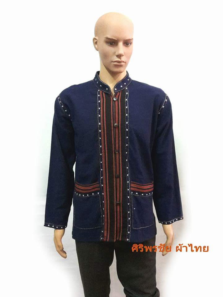 เสื้อผ้าฝ้ายพื้นเมือง #เสื้อชายสีครามไม้แต่งผ้าขลิบลาย #เสื้อผ้าไทยชาย #เสื้อผ้าพื้นเมืองผ้าไทยชาย ม้อฮ่อมกรมท่า XL
