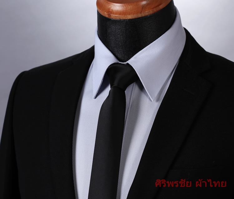 เนคไทผ้าไหมแท้สีดำทึบ 100%ผ้าไหมทอมือ ทรงแคบเข้ากับชุดสูททุกสี สีดำ