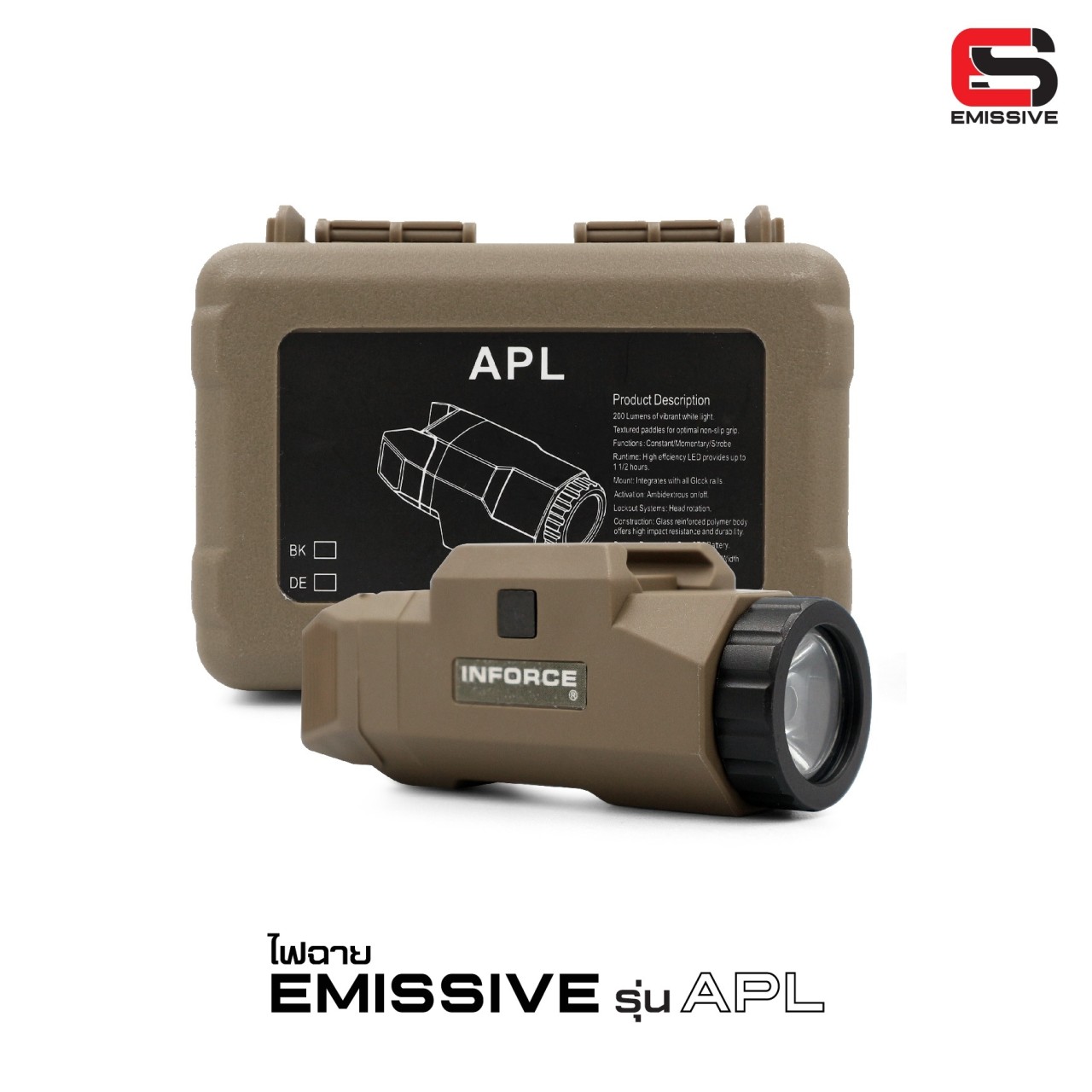 (clap)สินค้าเข้ามาแล้วค่ะ (fire)ไฟฉาย Emissive รุ่น APL ตัวยาว 🍁 ตัวเรือนผลิตจาก Polymer เกรดคุณภาพ 🍁 หลอด LED ความสว่าง 200 lumens 🍁 2 functions : Constant / Strobe Runtime : 1-1.5 hours. Battery : 1 * CR123a Battery ( แถมฟรี ) Di