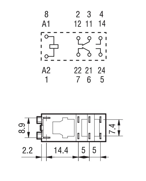 RELAY finder coil 24VDC มี LED รีเลย์ 2CO DPDT 8A 2Poles