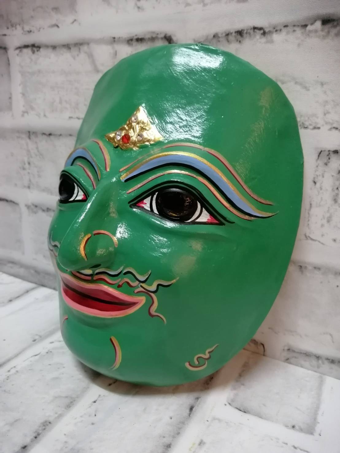 หน้ากากพระราม ใส่ตาแก้ว ปิดทอง ประดับเพชร