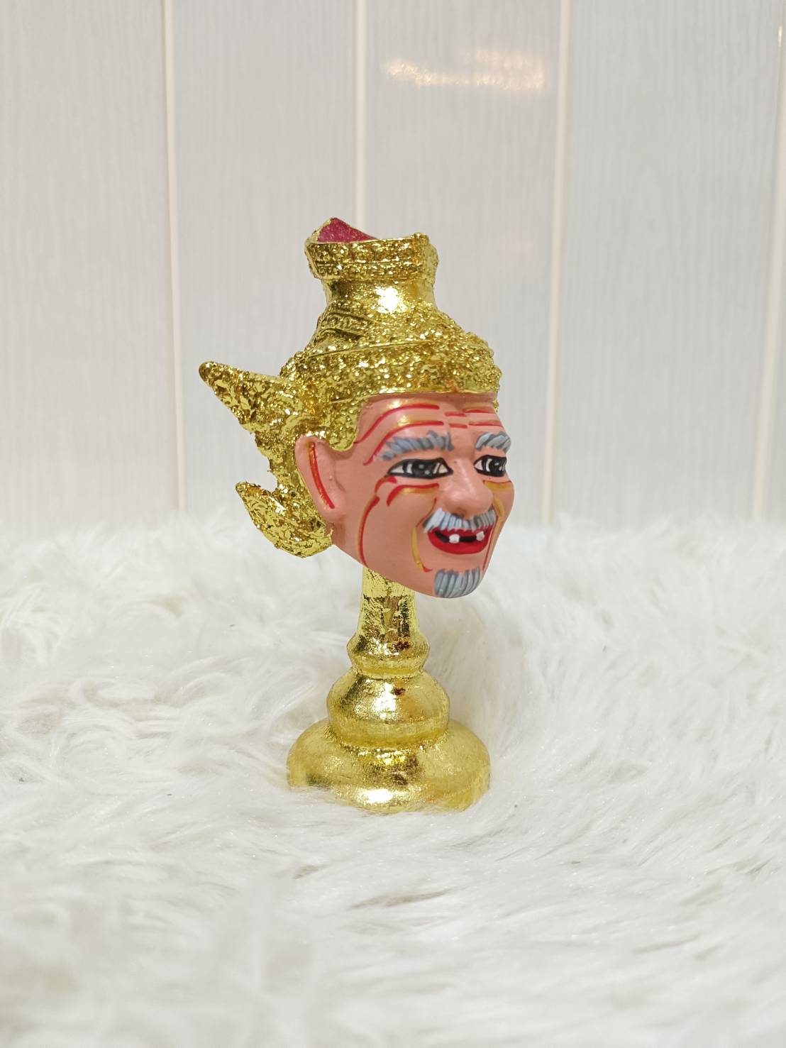 เศียรครู พ่อแก่ ฤาษี (หน้าสีเนื้อ) ขนาดจิ๋ว พร้อมฐานปิดทอง