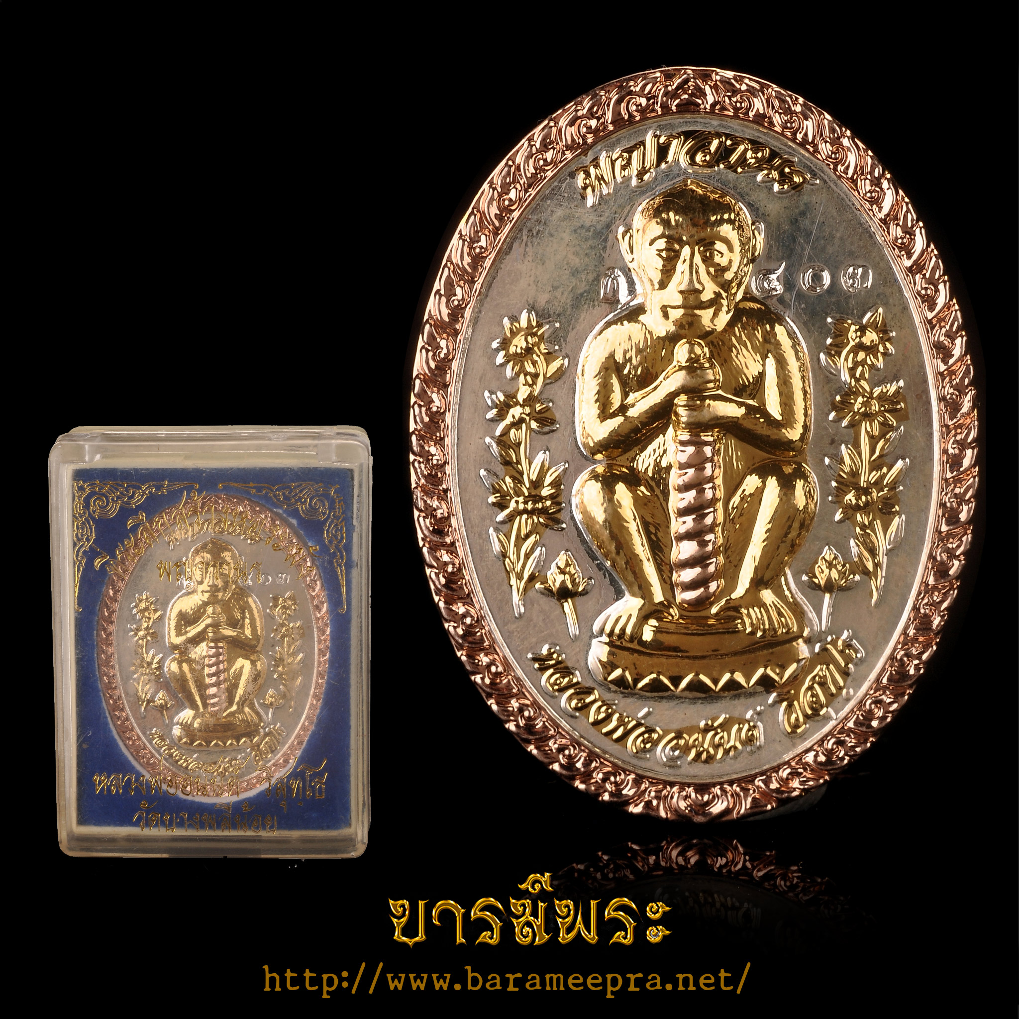 หรียญพญาวานร รุ่นแรก หลวงพ่ออนันต์ วัดบางพลีน้อย เนื้อสามกษัตริย์ กล่องเดิมวัด