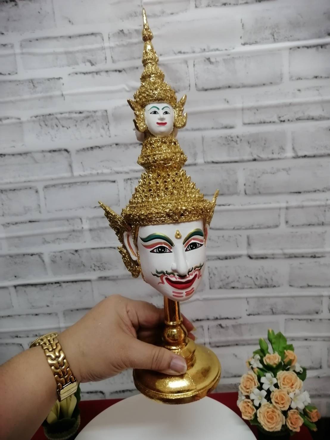 เศียรครู พระพรหรม ขนาด 5 นิ้ว พร้อมฐานปิดทอง