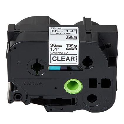 เทปพิมพ์อักษร TZE-161 ขนาด 36 มม. อักษรสีดำพื้นใส แบบเคลือบพลาสติก Brother