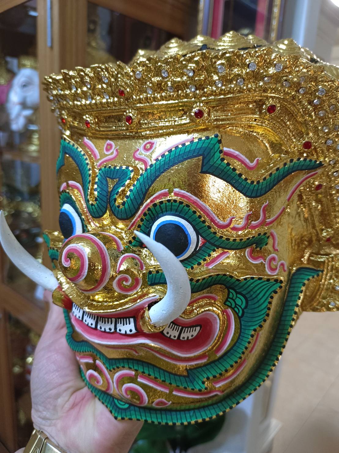 หัวโขน ยักษ์ (หน้าทอง) ขนาดครอบครึ่งซีก สำหรับแขวนผนัง