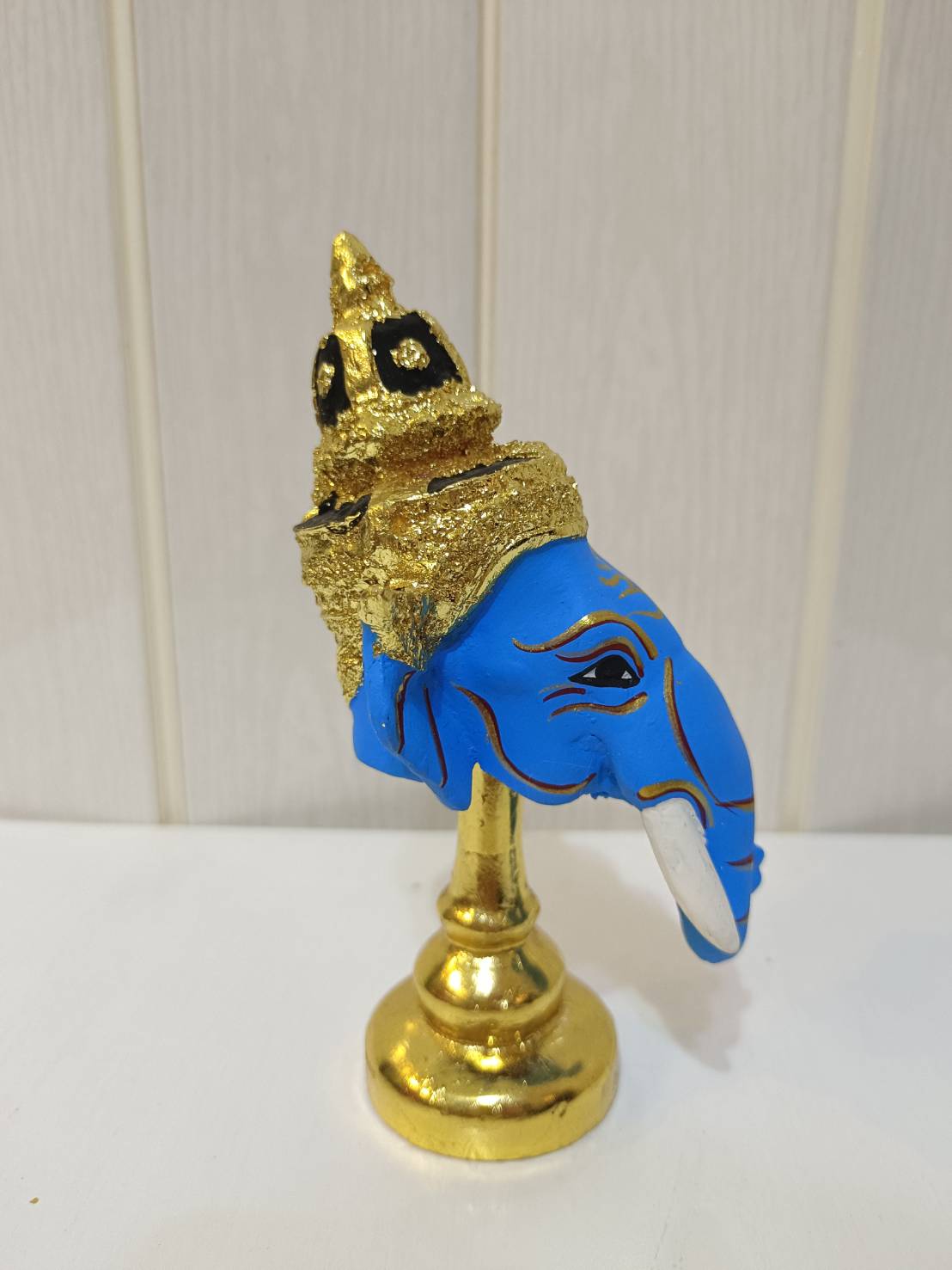 พระพิฆเนศ ขนาดจิ๋ว ขนาดตั้งหน้ารถ พร้อมฐานปิดทอง (สีฟ้า)