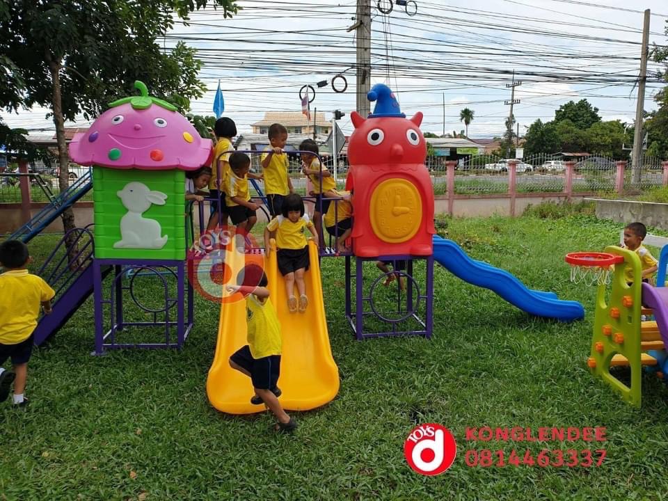 เครื่องเล่นสนาม ชุดอาวล์คล็อกแอนด์ฟลาวเวอร์ฮัทสไลด์ เครื่องเล่นสนามบ้านน้อยนกฮู่