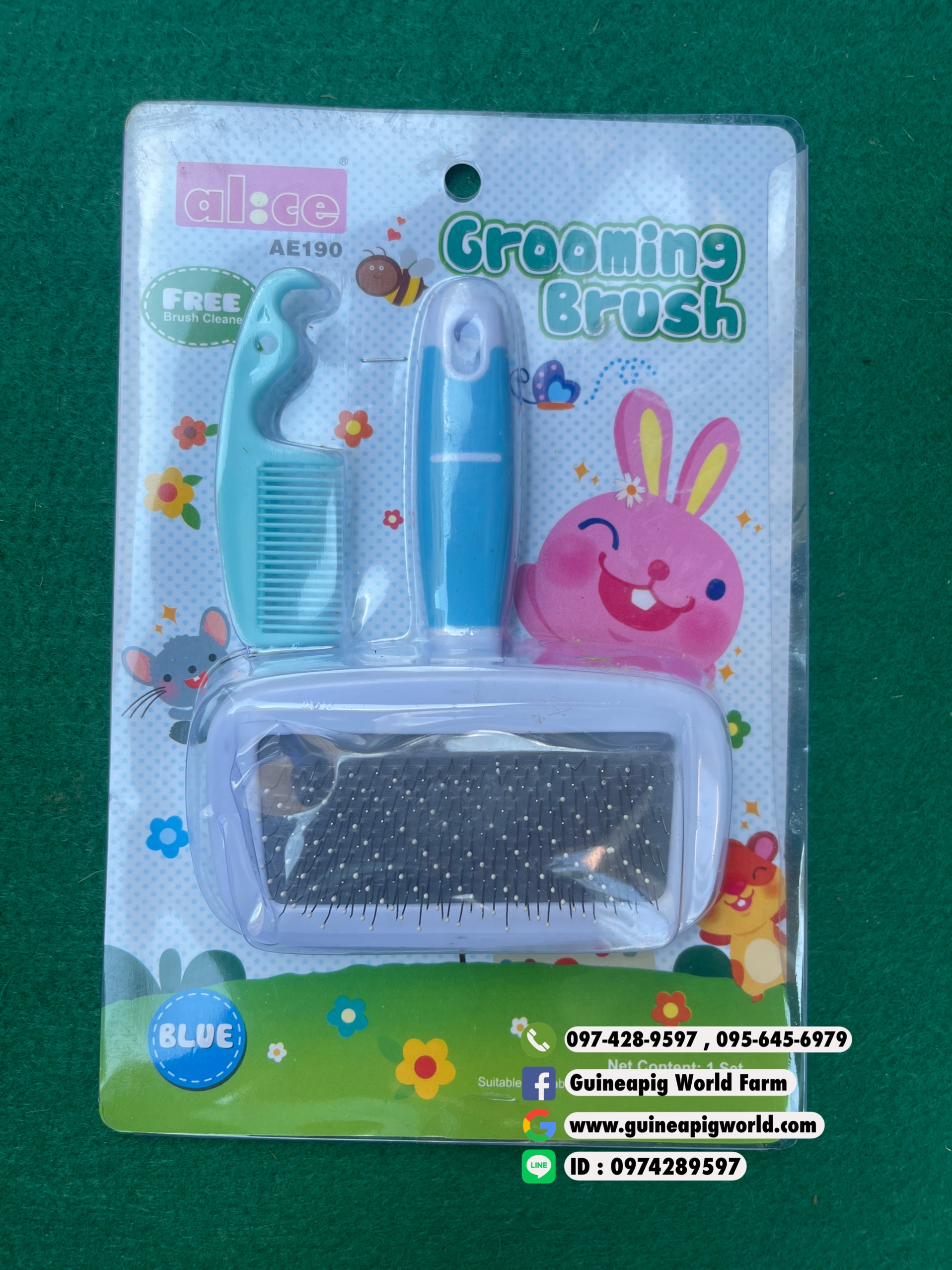 AE190 สีฟ้าขาว alice Grooming Brush หวีแปรงลวดแบบละเอียด(Size:10xh13cm.)*แถมฟรี BrushCleaner