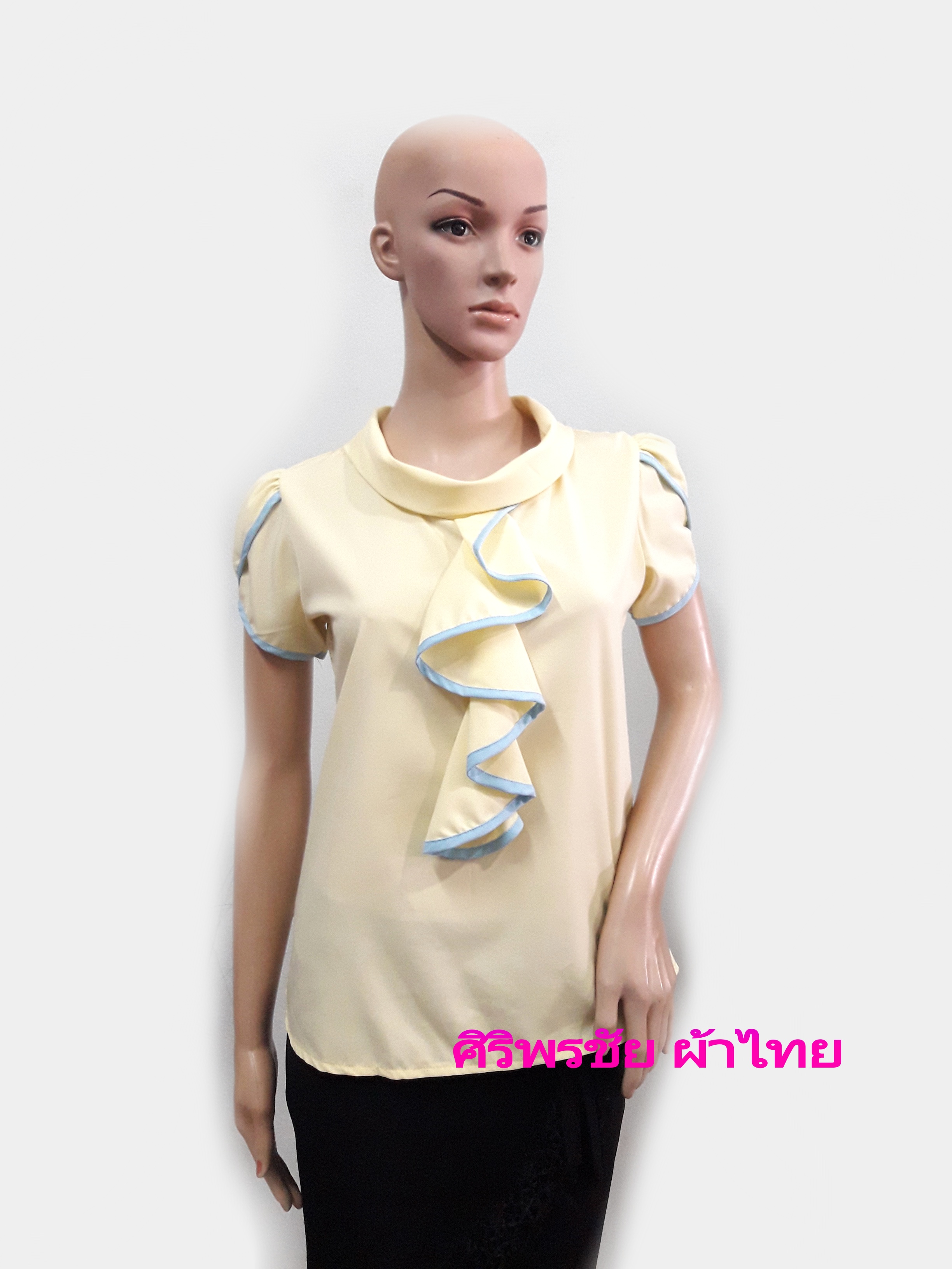 เสื้อทำงานเกาหลีสีเหลืองกุ้นฟ้า เสื้อผ้าไทยสีเหลืองอ่อน เสื้อทำงานชีฟองสีแดง เสื้อชีฟองแต่งเกล็ดสีแดง เสื้อทำงานเกาหลี เสื้อสมัครงาน ชุดสมัครงาน เสื้อใส่กับผ้าถุง เสื้อใส่กับผ้าซิ่น