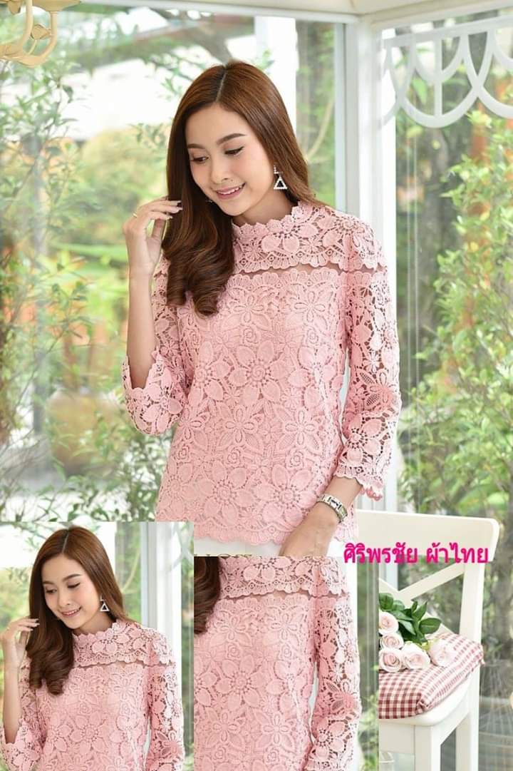 #เสื้อเสื้อลูกไม้สไตน์เกาหลี #เสื้อลูกไม้แขน 5 ส่วน #เสื้อลูกไม้วัยรุ่น #เสื้อทำงานผ้าไทย #เสื้อ เสื้อลูกไม้ใส่กับผ้าซิ่น เสื้อลูกไม้ใส่กับผ้าถุง ชมพูกระปิ XL=38"