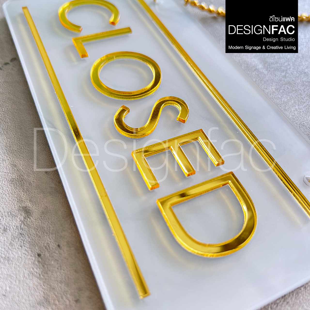 ป้ายเปิดปิดร้าน OPEN CLOSE ป้ายติดหน้าร้านลายหินอ่อนสีขาวตัดทอง สวยหรูหรา สไตล์โมเดิร์น มินิมอล