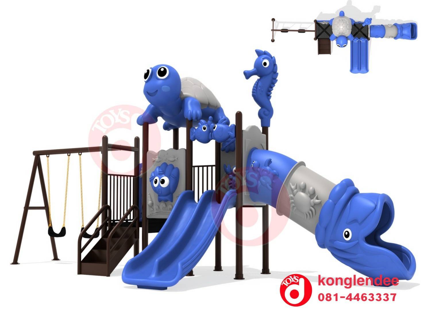 เครื่องเล่นสนาม ชุดเต่าน้อยสองสไลด์ชิงช้า