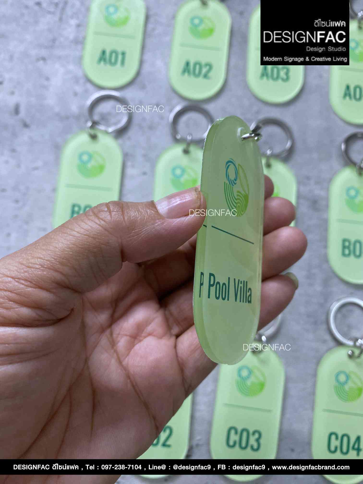 พวงกุญแจเลขห้องพักโรงแรม อะคริลิคพื้นใส ลายพิมพ์ UV สไตล์โมเดิร์น มินิมอล มูจิ