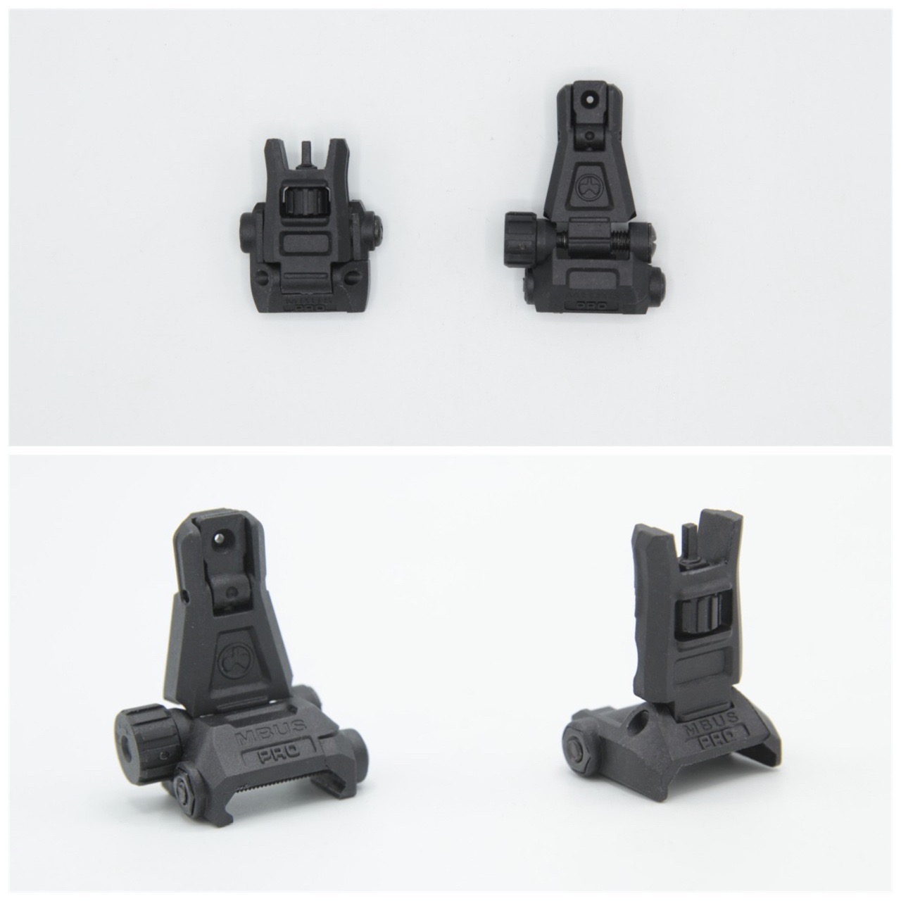 ศูนย์หน้า-หลังพับได้แบบพลาสติก ยี่ห้อ Magpul รุ่น MBUS PRO คุณสมบัติ : #วัสดุทำจากโพลิเมอร์ #น้ำหนักเบา #สามารถพับเก็บได้ #รับแรงรีคอยได้