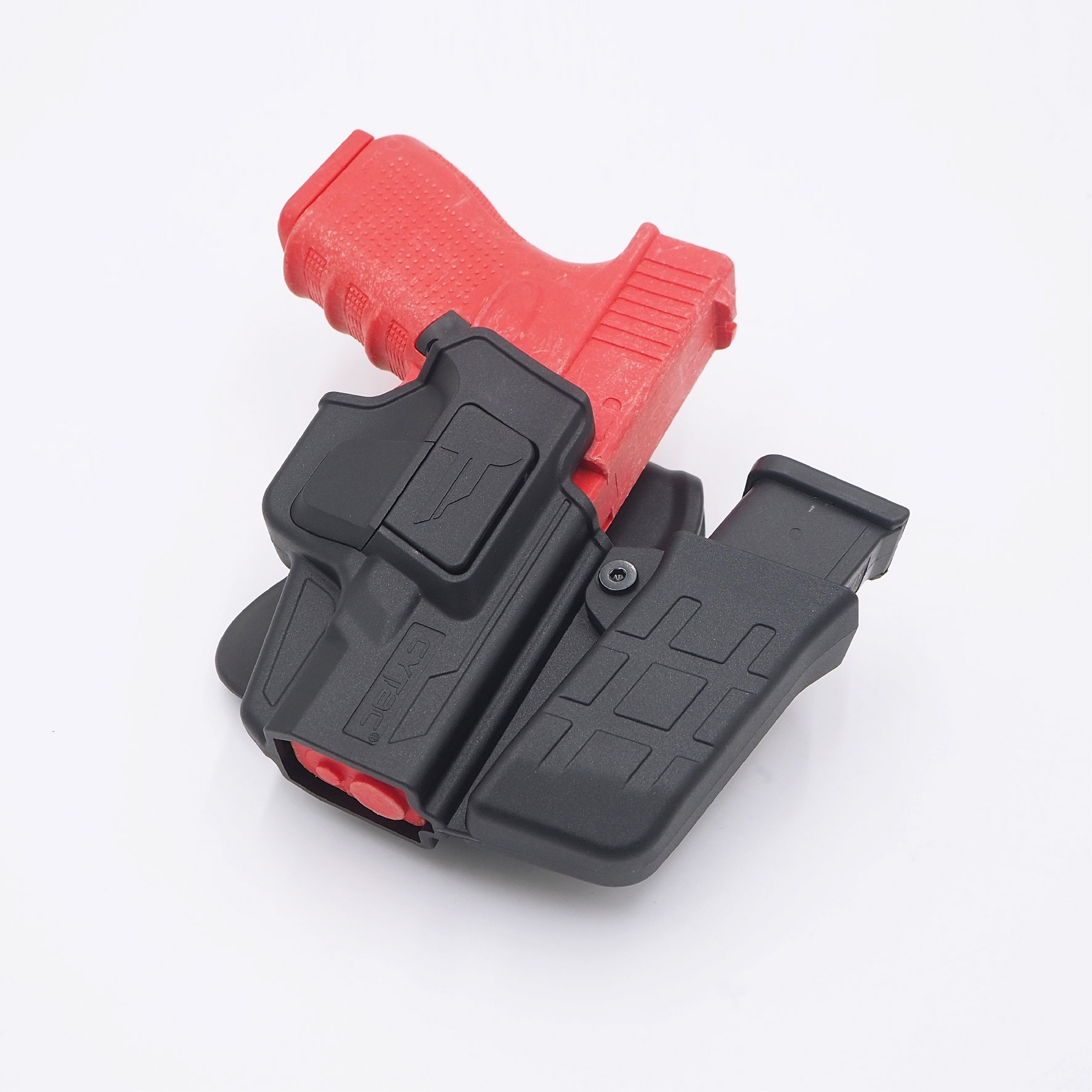 ซองพกนอกปลดนิ้วชี้ + แม็ก Cytac ⚓ ผลิตจากวัสดุ Polymer เกรดคุณภาพ ⚓ ซองถูกออกแบบให้ปลดล็อคนิ้วชี้ (Level 2) ใช้งานปลอดภัย ⚓ ด้านหลังเป็นเพลทเหน็บเข็มขัด ชนิดพิเศษ มีแผ่นยางเสริม เพิ่มความหนืด ⚓ สามารถถอดเพลทเหน็บออก เพื่อใช้กับ