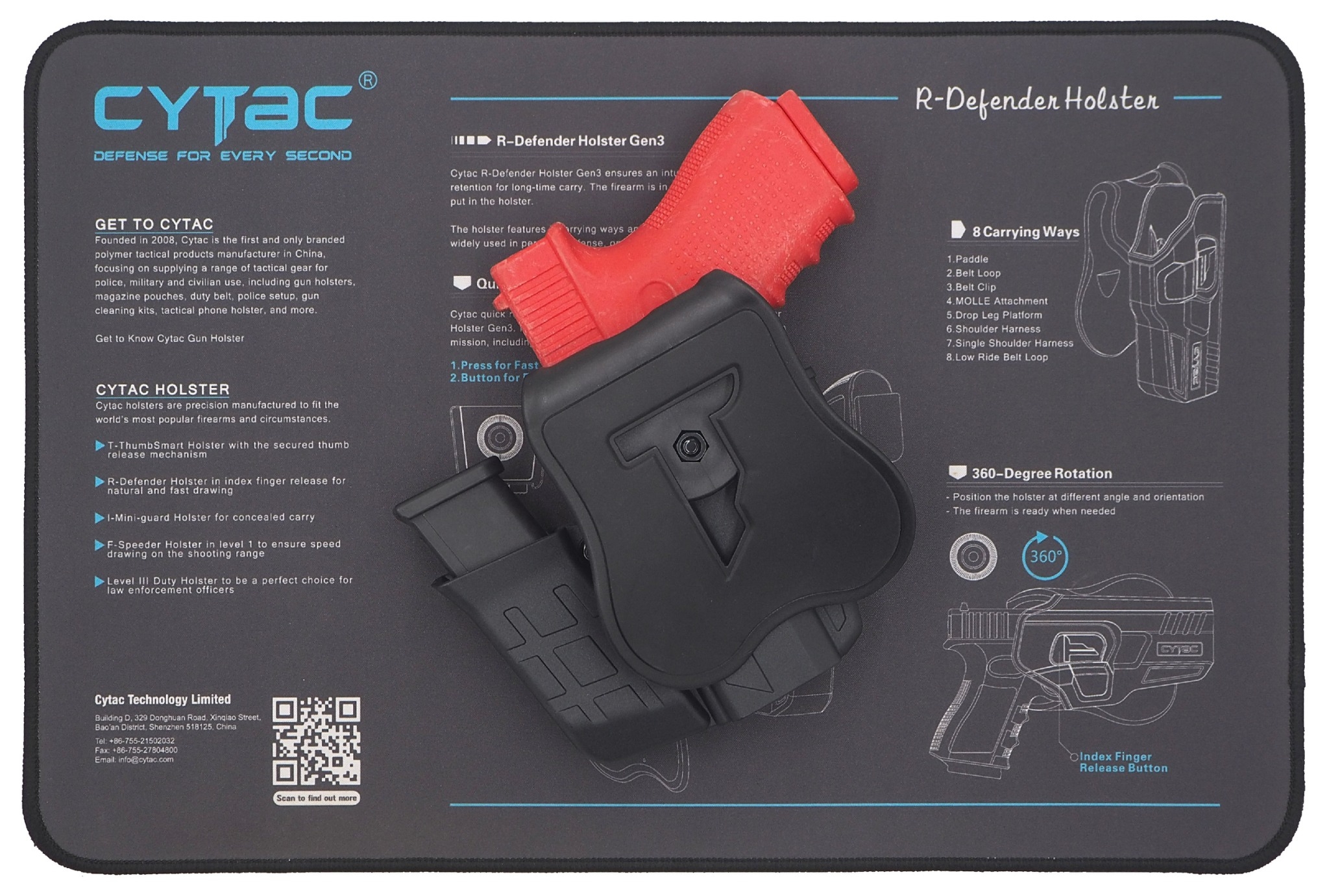 ซองพกนอกปลดนิ้วชี้ + แม็ก Cytac ⚓ ผลิตจากวัสดุ Polymer เกรดคุณภาพ ⚓ ซองถูกออกแบบให้ปลดล็อคนิ้วชี้ (Level 2) ใช้งานปลอดภัย ⚓ ด้านหลังเป็นเพลทเหน็บเข็มขัด ชนิดพิเศษ มีแผ่นยางเสริม เพิ่มความหนืด ⚓ สามารถถอดเพลทเหน็บออก เพื่อใช้กับ