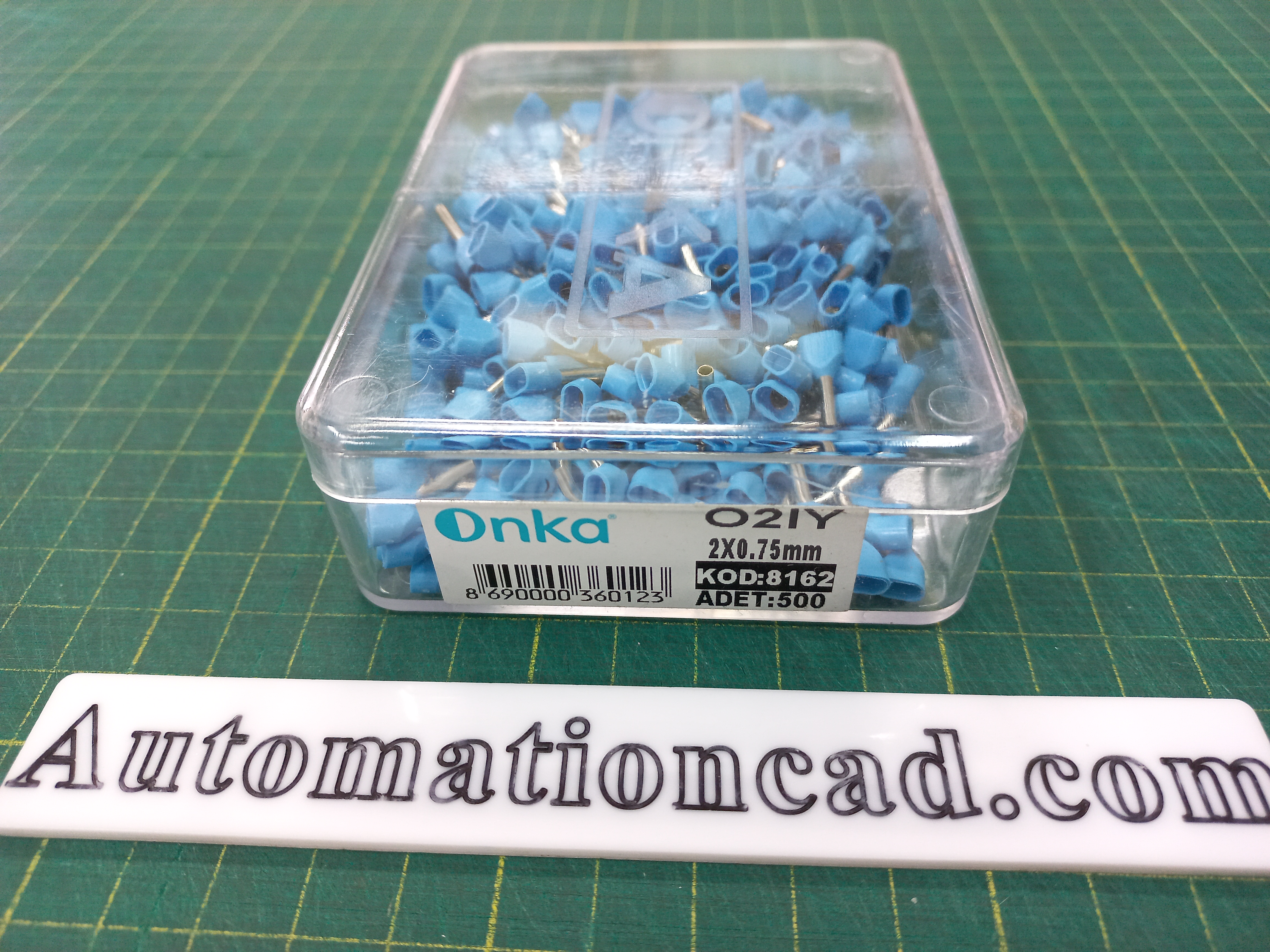 หางปลาคอร์เอ็น แบบคู่หุ้ม สีฟ้า ONKA-8162 ใช้กับสาย 0.75 sq.mm ข้อต่อย้ำปลายสาย หางปลา Twin