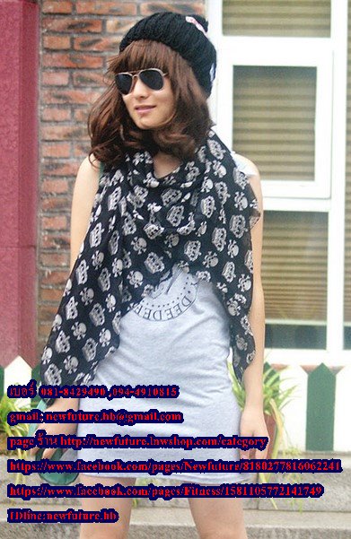 b002ผ้าพันคอ ผ้าคลุมไหล่ ผ้าพันคอแฟชั่น ลายกะโหลก