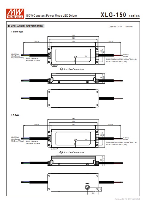 LED Driver พาวเวอร์ซัพพลาย XLG-150-24-A Meanwell 24VDC 150W Switching Power Supply