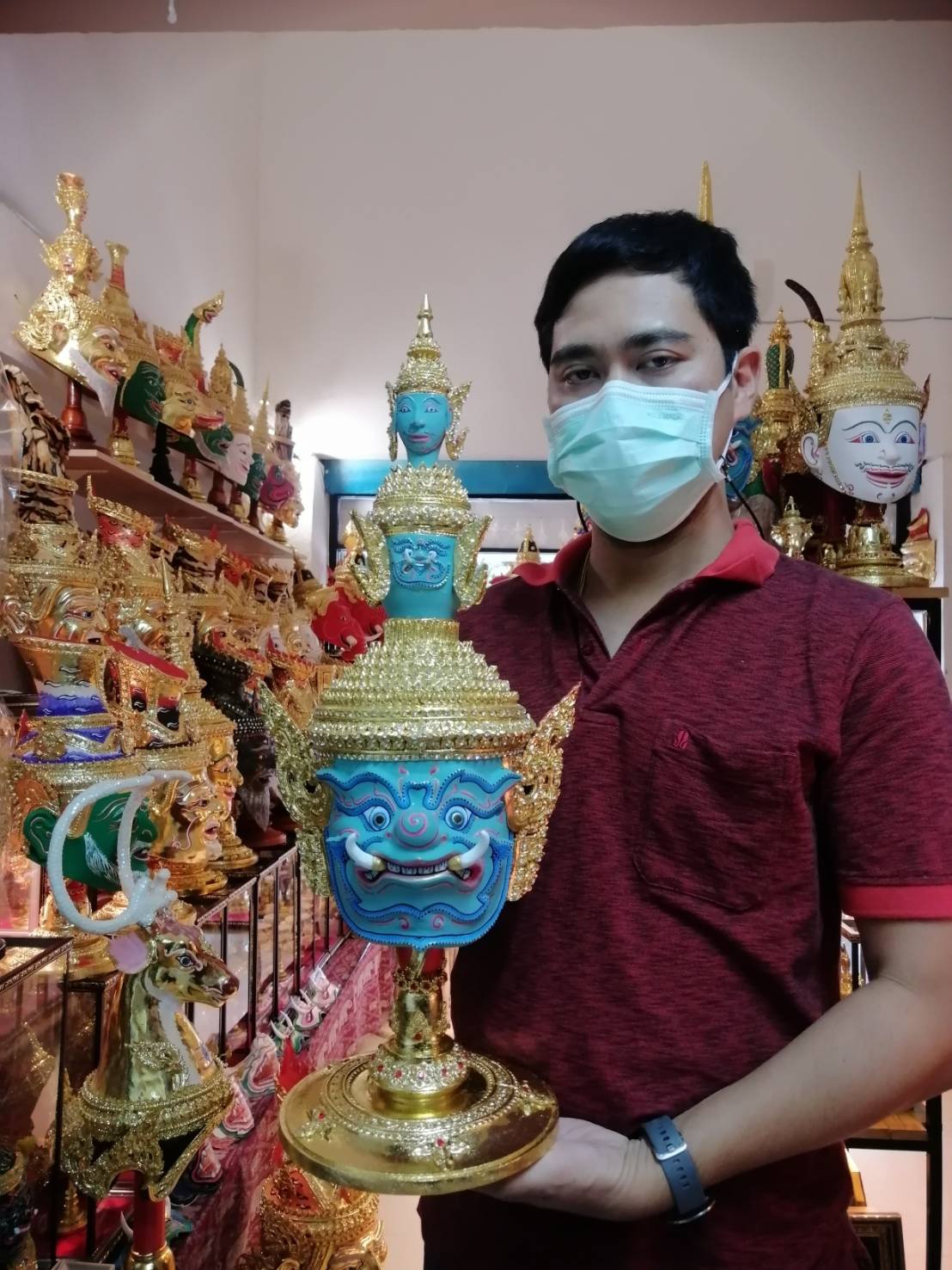 ทศกัณฐ์ ขนาดผลส้มโอ (เกรดพรีเมี่ยม) พร้อมฐานปิดทองประดับเพชร