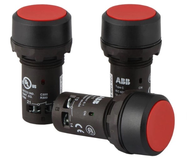 ปุ่มกด ABB Push Button Switch 1NO+1NC สวิตซ์กดเด้งกลับ รู 22 mm สีแดง