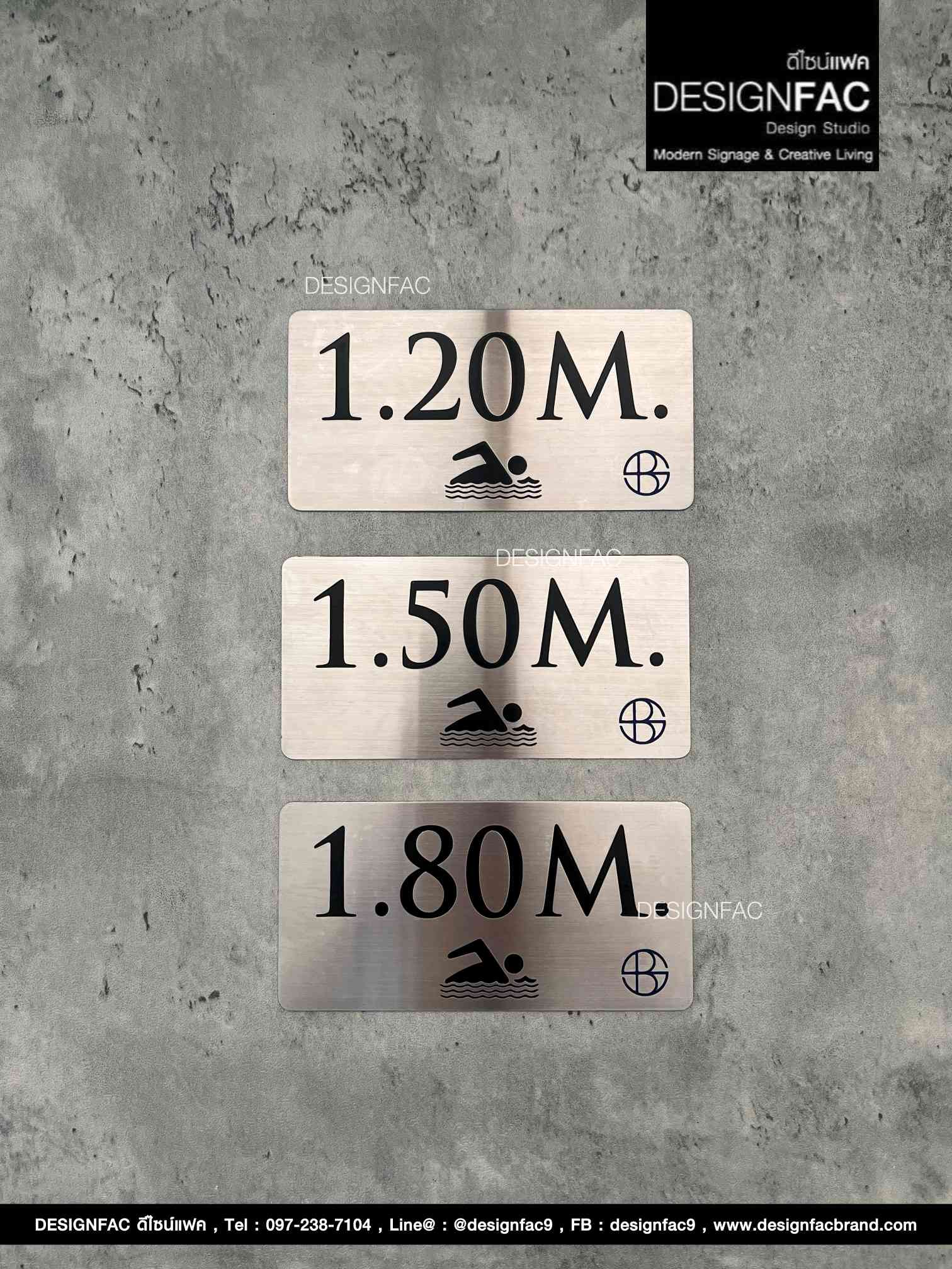 ป้ายสแตนเลสกัดกรด ป้ายความลึกสระว่ายน้ำ ทนต่อสภาพอากาศ สไตล์โมเดิร์น