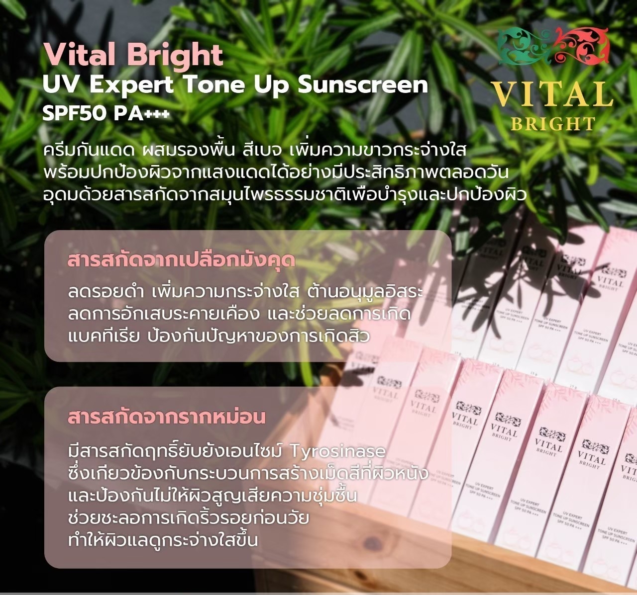 ไวทัล ไบร์ท ยูวี เฮ็กซ์เพิร์ท โทน อัพ ซันสกรีน เอสพีเอฟ 50 พีเอ+++VITAL BRIGHT UV EXPERT TONE UP SUNSCREEN SPF 50 PA+++