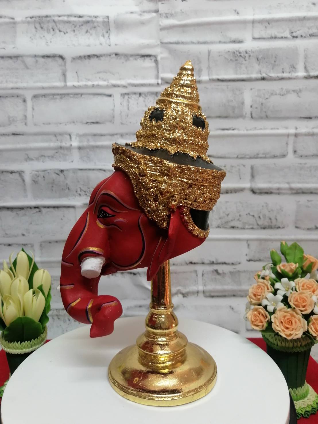 เศียรครู พระพิฆเนศ ขนาด 5 นิ้ว พร้อมฐานทอง (งานเรซิ่น) ทองเค