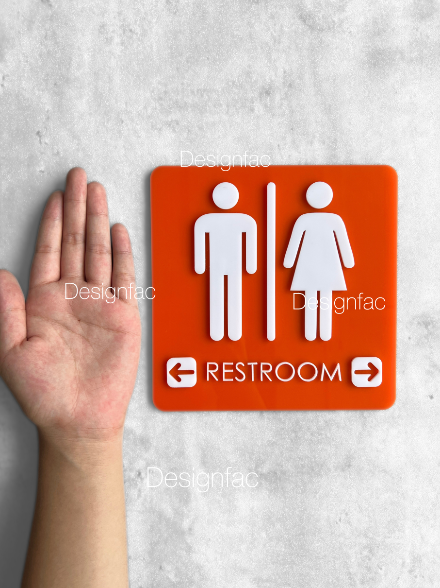 ป้ายห้องน้ำชายหญิง RESTROOM สีส้ม ป้ายหน้าห้องน้ำ สไตล์โมเดิร์น มินิมอล ลอฟท์
