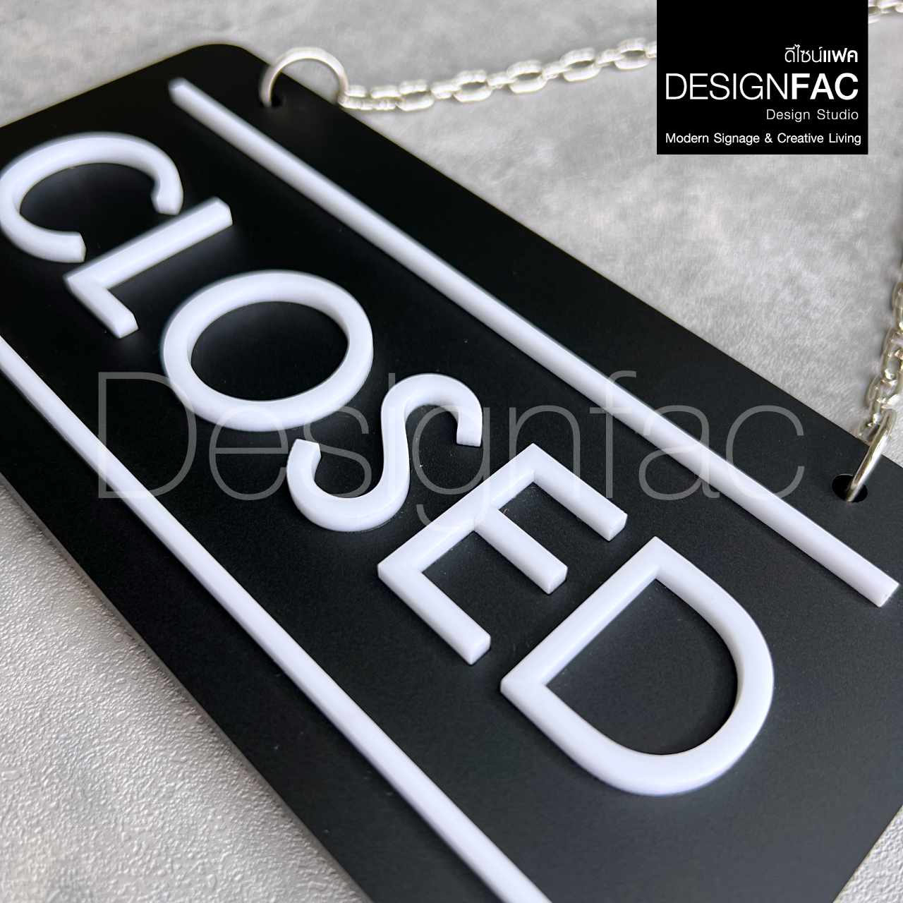 ป้ายแขวนเปิดปิดร้าน OPEN CLOSE สีดำลายขาวสวยเรียบง่าย ป้ายหน้าร้านอะคริลิค สไตล์โมเดิร์น มินิมอล ลอฟท์