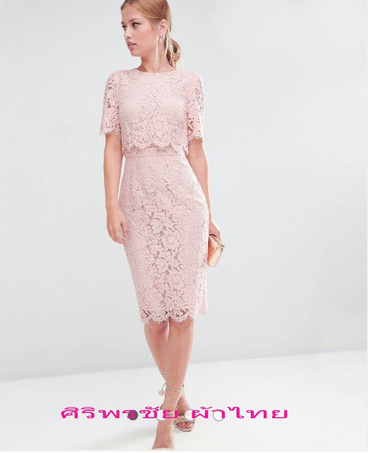 ชุดผ้าไทยสีชมพูนูส ชุดแซกผ้าไทยลูกไม้ฝรั่งเศษ ชุดผ้าไทยผ้าพื้นเมือง ชุดผ้าลูกไม้นำเข้า เดรสลูกไม้ลายลายดอก