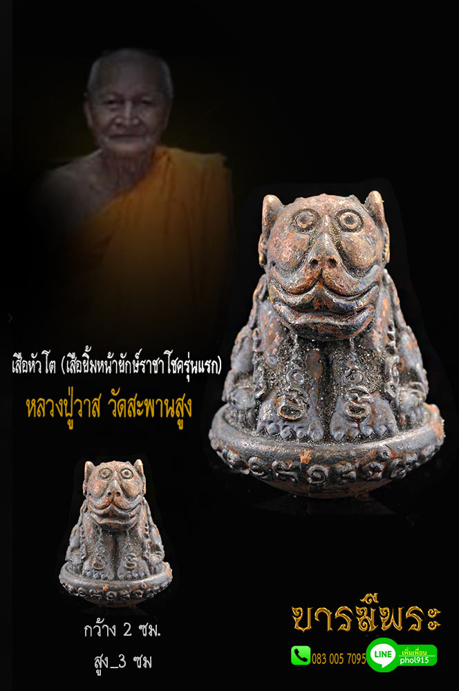 หลวงปู่วาส วัดสะพานสูง เสือหัวโต (เสือยิ้มหน้ายักษ์ราชาโชครุ่นแรก) เสือรุ่นแรก ลงยันต์ไว้รอบตัว ฐานล้มลุก(เอาเคล็ดมีอำนาจ บารมี ไม่มีวันล้ม)