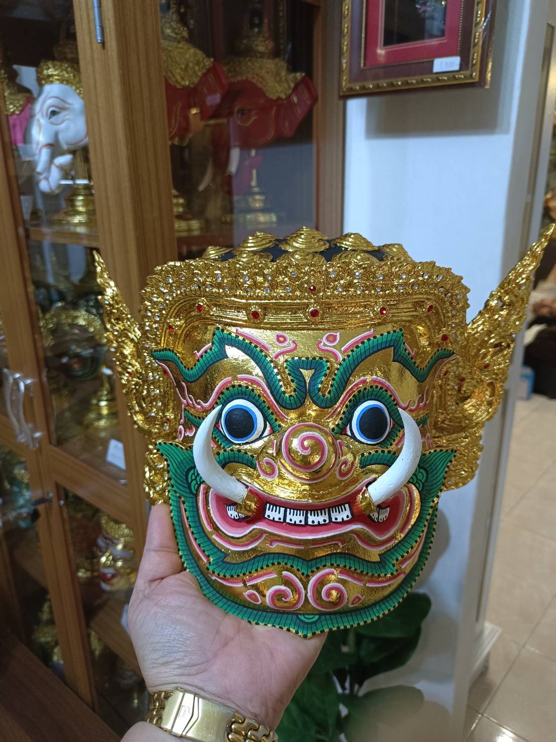 หัวโขน ยักษ์ (หน้าทอง) ขนาดครอบครึ่งซีก สำหรับแขวนผนัง