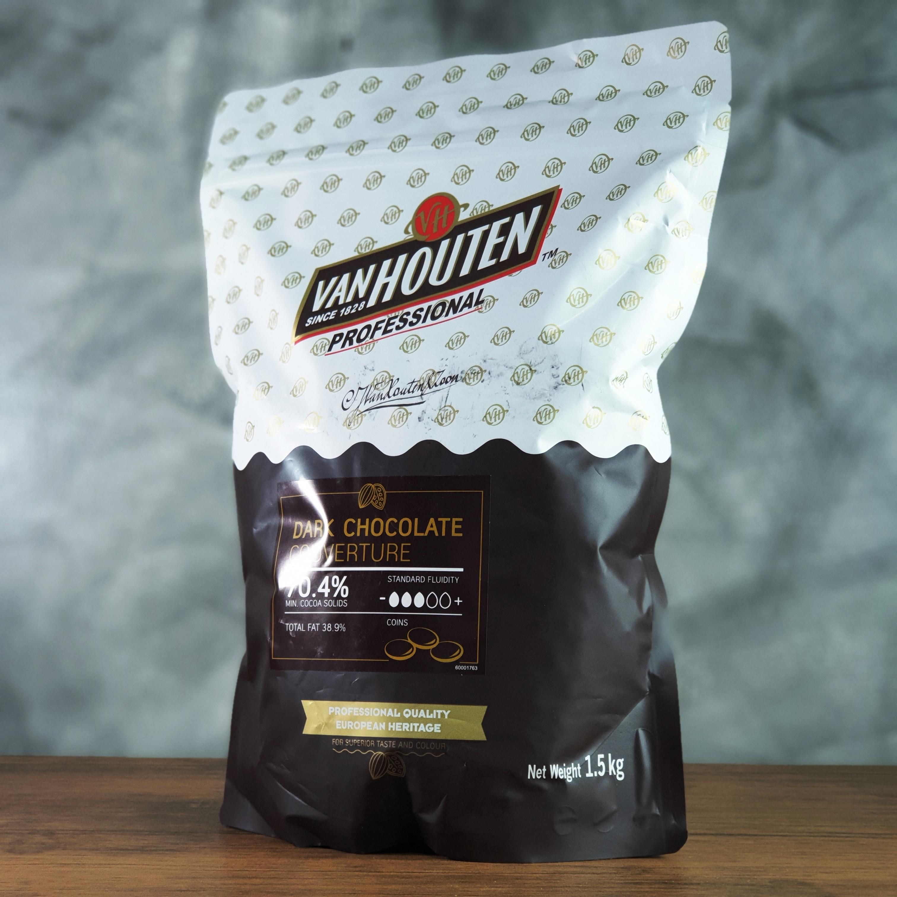 Dark chocolate couverture 70.4% 1.5kg. VAN HOUTEN