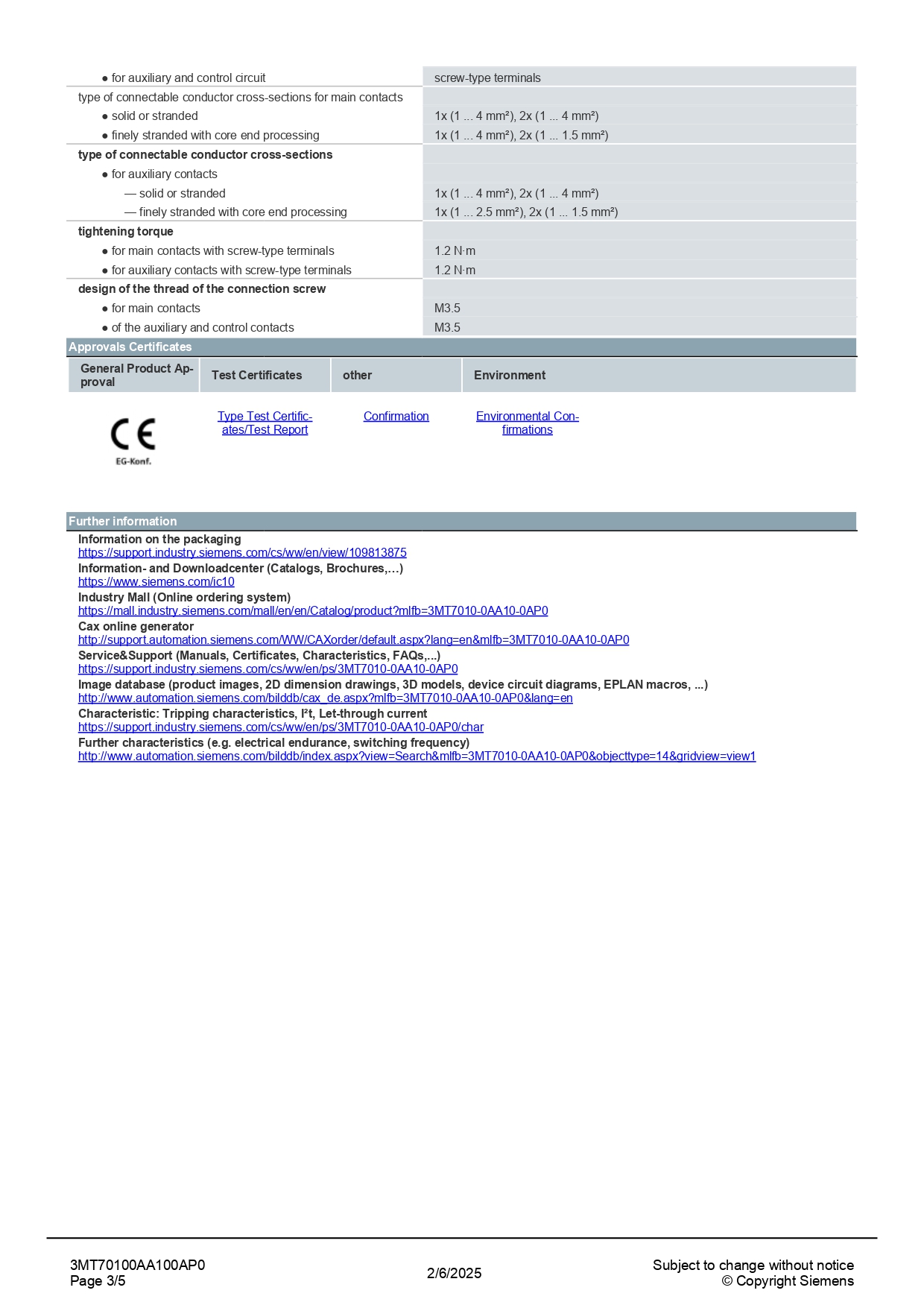 3MT7010 SIEMENS คอนแทคเตอร์ 9A, 4kW, 220AC, 1NO Frame S0 Magnetic ซีเมนส์ 3MT7010-0AA10-0AP0