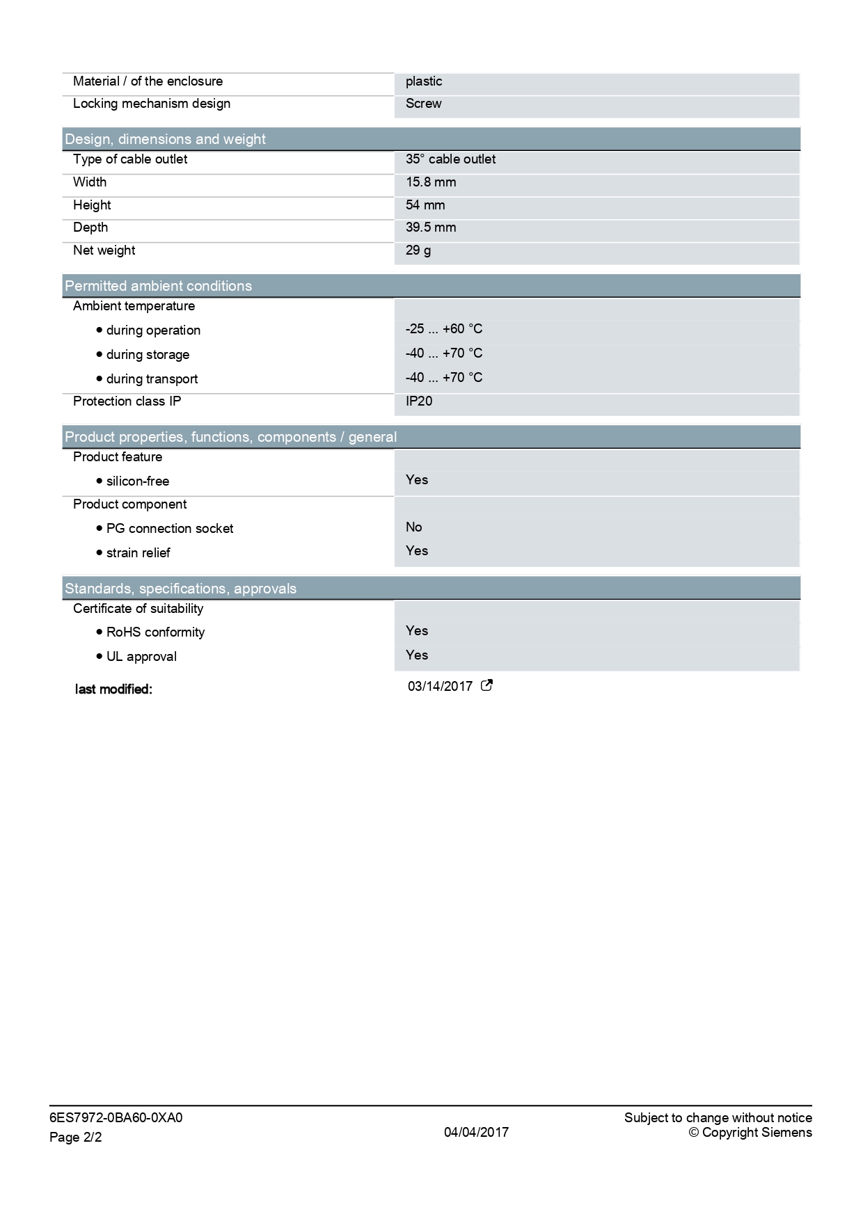6ES7972-0BA60-0XA0 PROFIBUS DP BUS Connector F. 35 องศา SIEMENS คอนเนคเตอร์ 6ES7 972-0BA60-0XA0