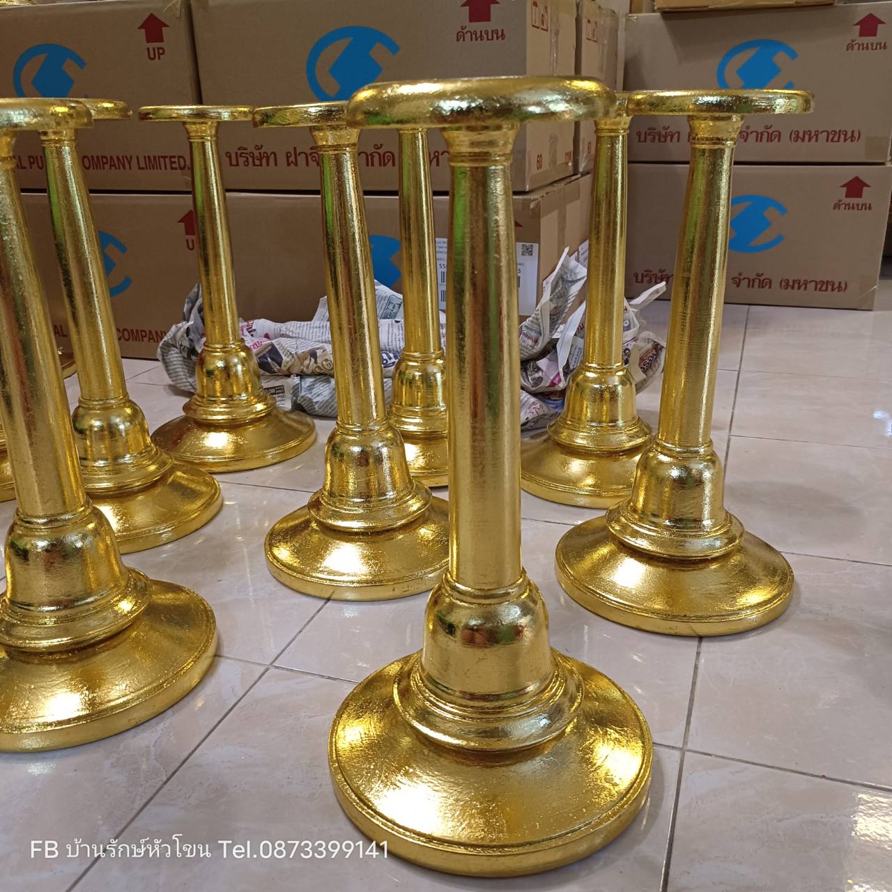 ฐานไม้กลึง ปิดทอง ขาตั้ง ฐานวางเศียร ขนาดครอบ สูง 16 นิ้ว