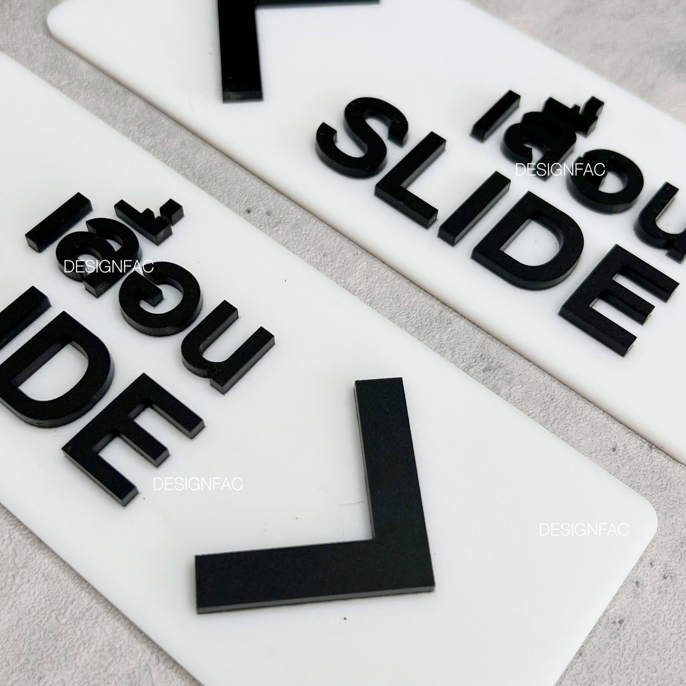 ป้ายเลื่อนประตู SLIDE ป้ายเลื่อนซ้ายและเลื่อนขวา ป้ายอะคริลิค นูนมีมิติ สไตล์โมเดิร์น มินินอล ลอฟท์
