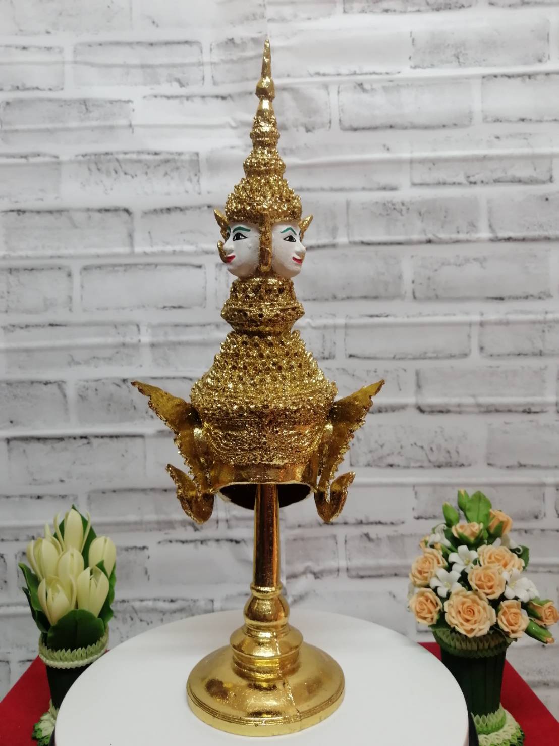 เศียรครู พระพรหรม ขนาด 5 นิ้ว พร้อมฐานปิดทอง