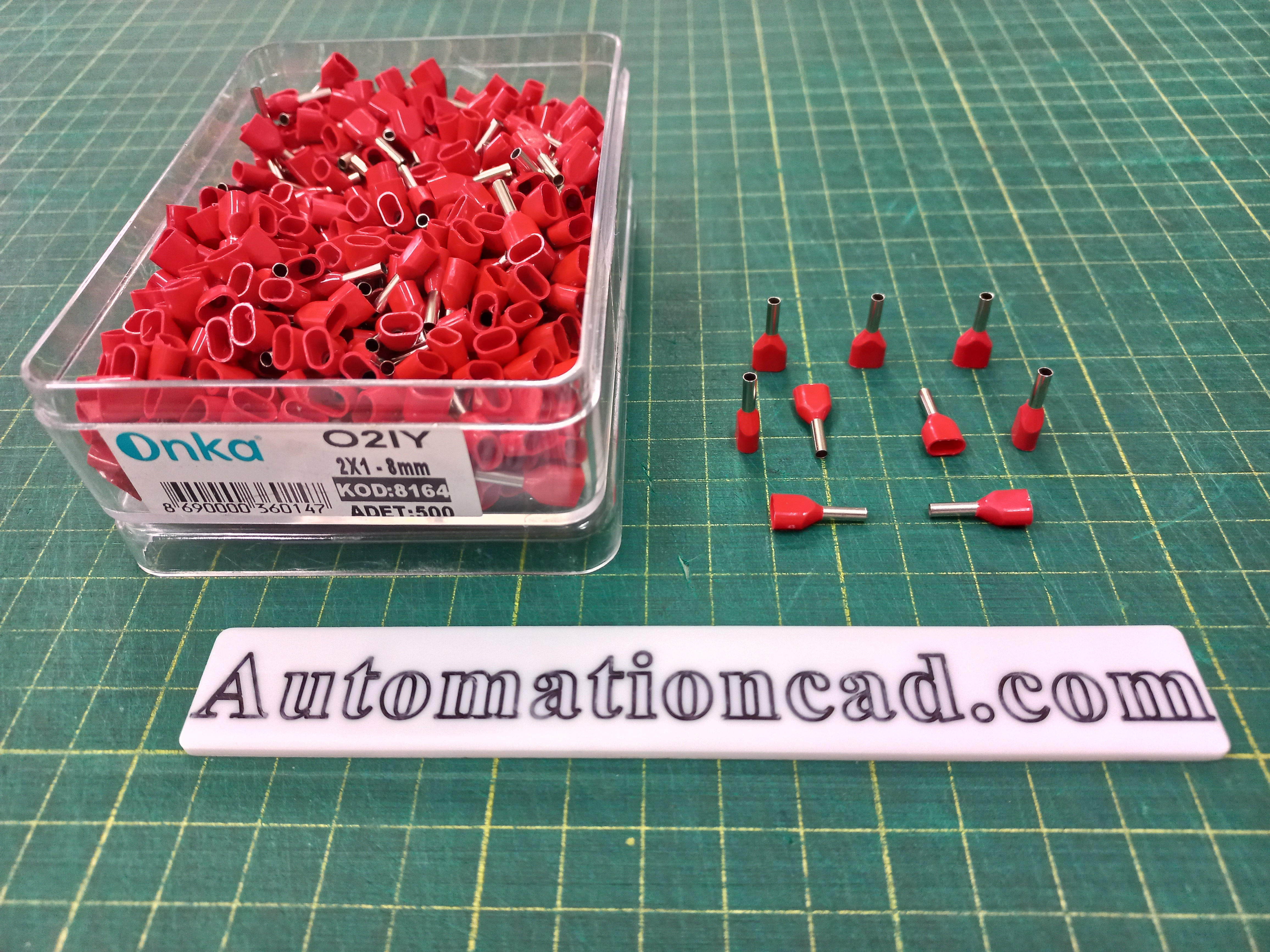 หางปลาคอร์เอ็น แบบคู่หุ้ม สีแดง ONKA-8164 ใช้กับสาย 1.0 sq.mm ข้อต่อย้ำปลายสาย หางปลา Twin