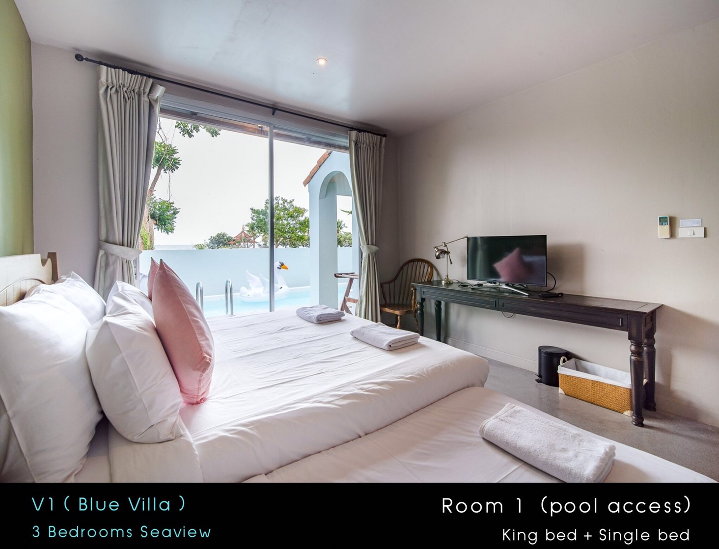 HR15019 บ้านพักหัวหิน บ้านทัศคานี บีช วิลล่า 1 ( Blue 3Bed Sea View )