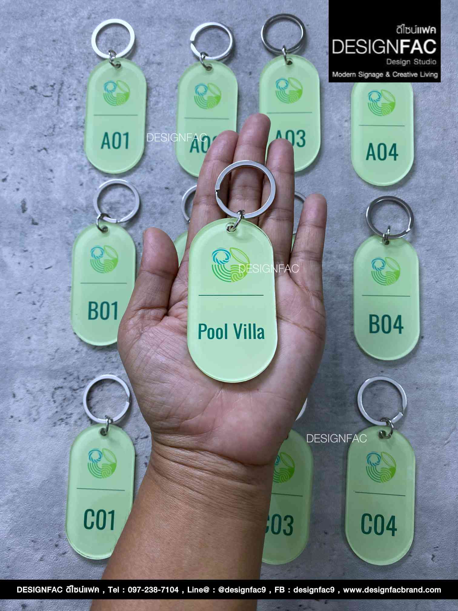 พวงกุญแจเลขห้องพักโรงแรม อะคริลิคพื้นใส ลายพิมพ์ UV สไตล์โมเดิร์น มินิมอล มูจิ