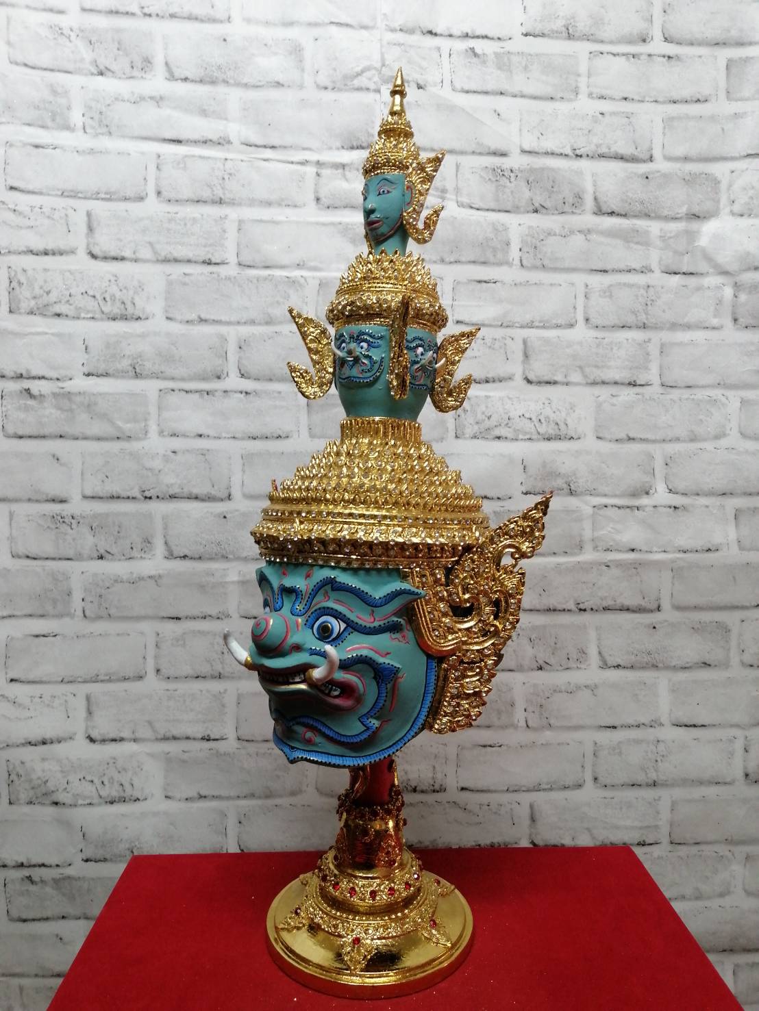 ทศกัณฐ์ ขนาดผลส้มโอ (เกรดพรีเมี่ยม) พร้อมฐานปิดทองประดับเพชร